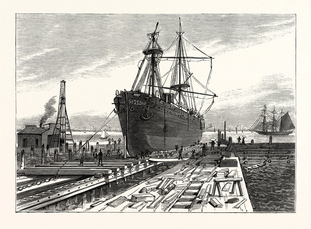 Detail of New York: Preparing to Remove the Obelisk from the Hold of the Steamer Dessoug at the Clifton Dry Dock Staten Island by Anonymous