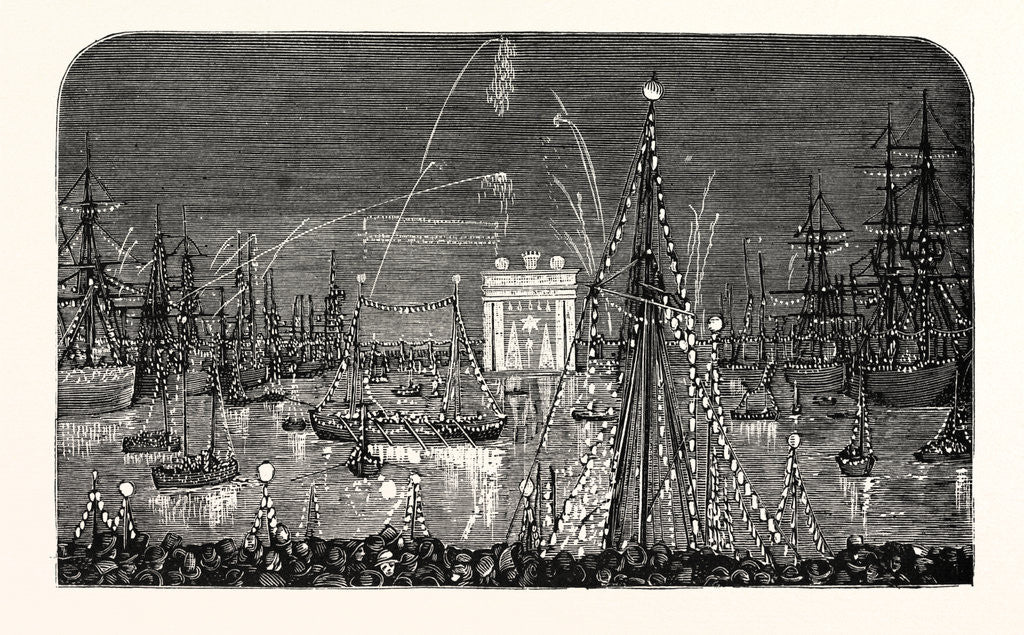 Detail of France: Illumination Of The Fleet In The Dockyard, Cherbourg by Anonymous