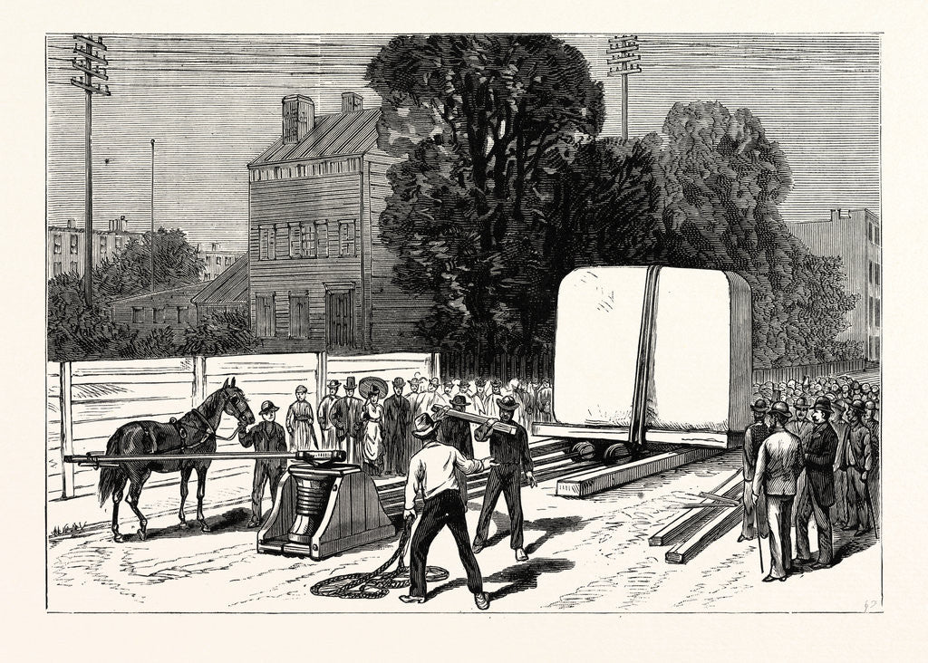 Detail of New York: Removal of the Pedestal of the Obelisk from the Wharf to the Site in Central Park by Anonymous