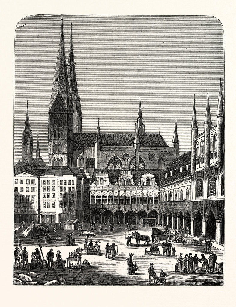 Detail of Germany: A Scene in the Marketplace at Lubeck by Anonymous