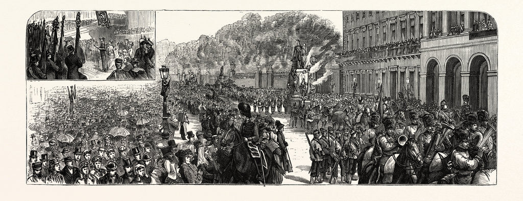 Detail of Belgium: The Jubilee of Independence, King Leopold Responding to Addresses and Reviewing the Historical Cavalcade, Brussels by Anonymous
