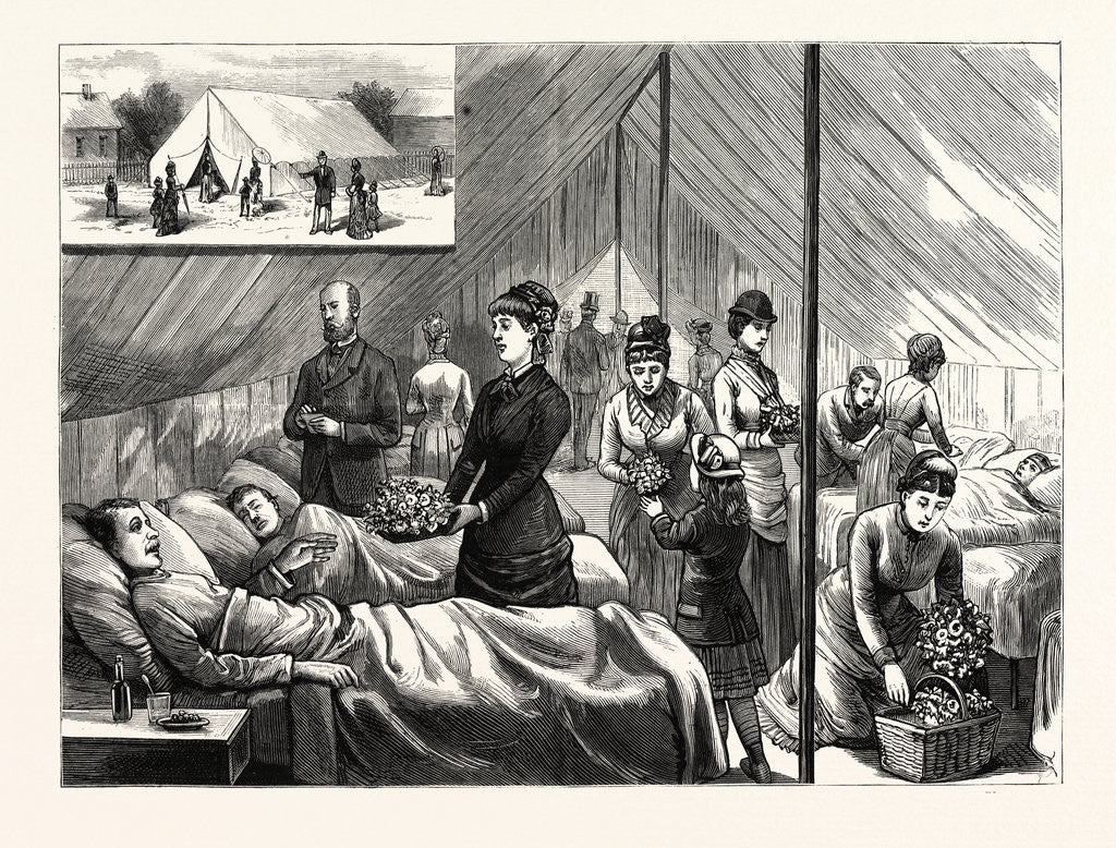 Detail of New York: Ladies of the Flower and Fruit Mission Waiting Upon Patients, in the Hospital Tent on Ninety-Ninth Street by Anonymous