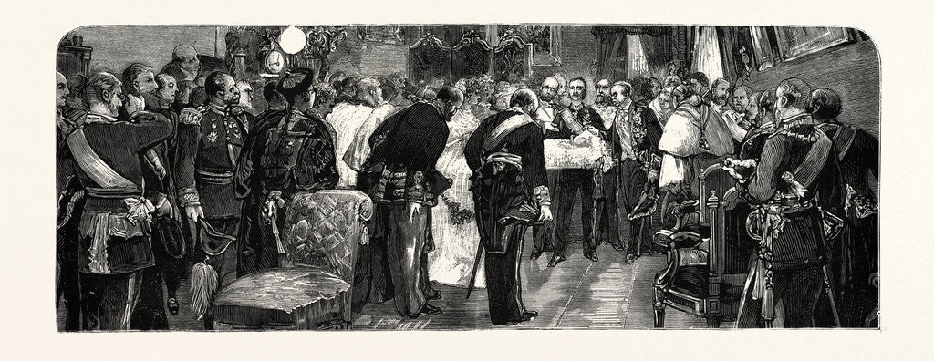 Detail of Spain: The Royal Birth, King Alfonso Presenting the Infanta to the Ambassadors and State Officials by Anonymous
