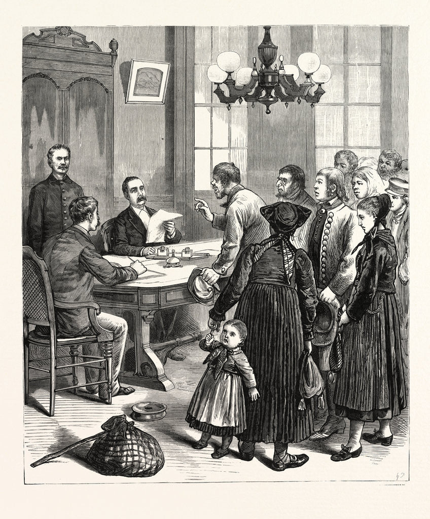 Detail of New York: The Great Work of the State Commissioners of Emigration Superintendent Jackson Listening to the Complaints of Emigrants in His Office Castle Garden by Anonymous