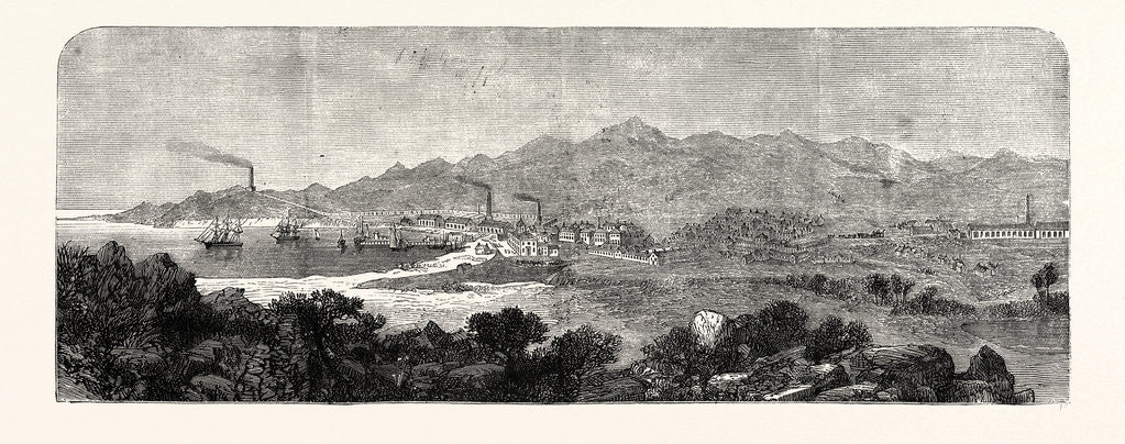 Detail of Greece: General View of the Town and Fort of Laurrium, in the Silver Mining Region by Anonymous