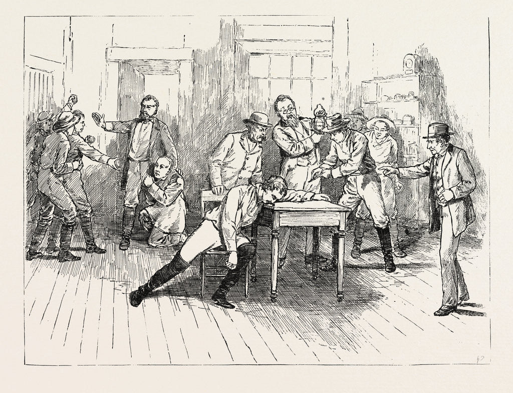 Detail of Scene from the Close of Act 1 of Aldrich and Parsloe's Successful Play My Partner Now Performing at the Chestnut Street Theatre Philadelphia by Anonymous