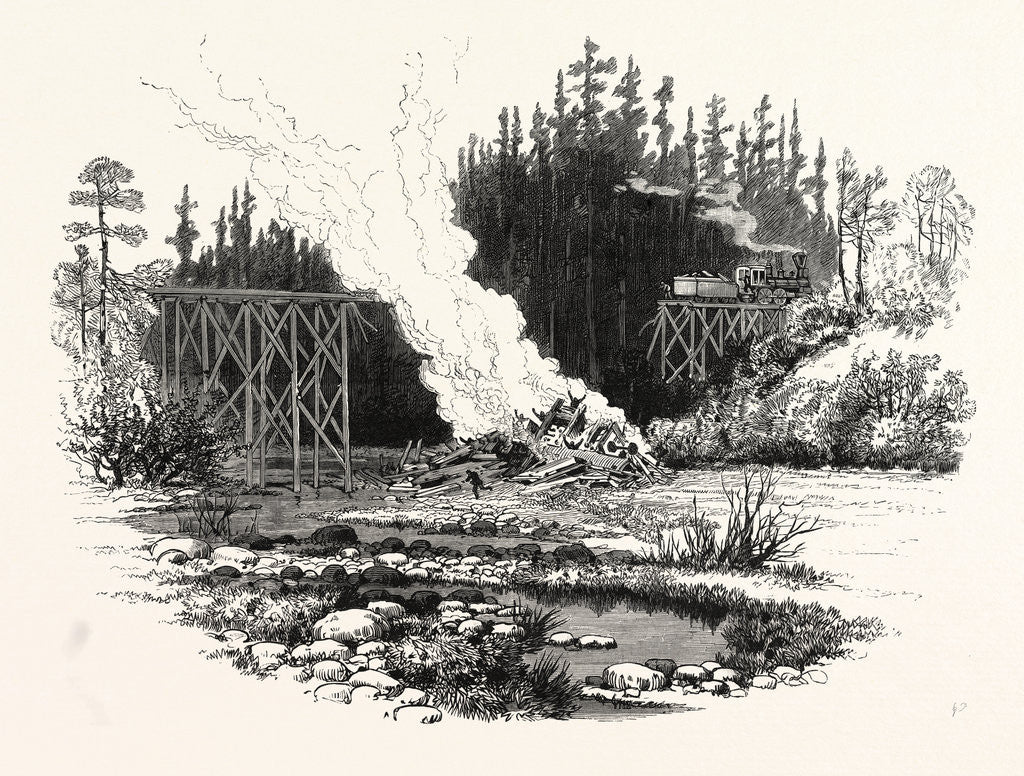 Detail of North Carolina: Wrecking of the Passenger and Freight Train at Indian Creek Trestle December 23rd by Anonymous