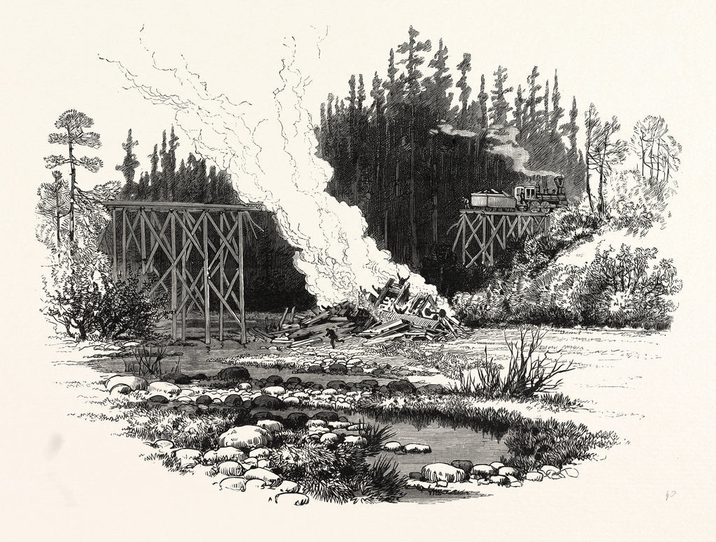Detail of North Carolina: Wrecking of the Passenger and Freight Train at Indian Creek Trestle, December by Anonymous