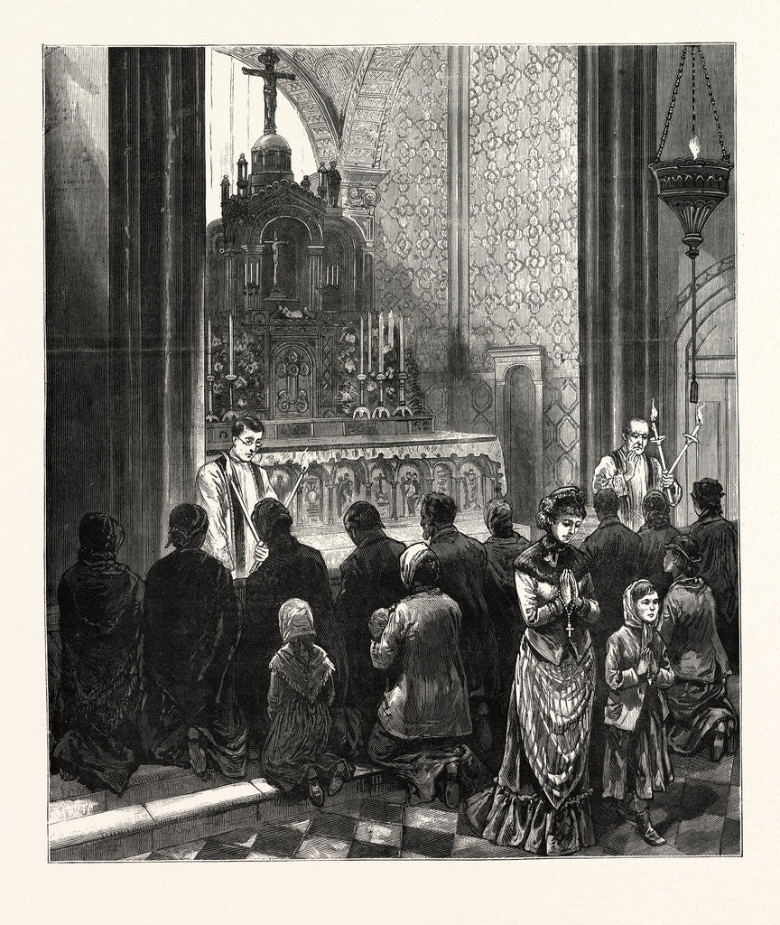 Detail of New York: Catholic Worshipers Imploring the Intercession of St. Blaise against Diphtheria and Other Diseases, in St. Alphonsus' Church by Anonymous