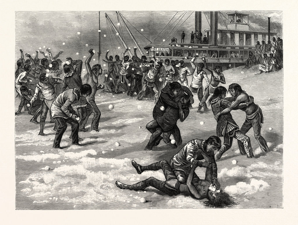 Detail of Dakota: A Snowball Battle Between Indian Boys, on the Banks of the Red River of the North by Anonymous