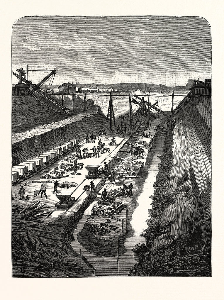 Detail of France: Changing the Course of the Seine, View at the Head of the Cut by Anonymous