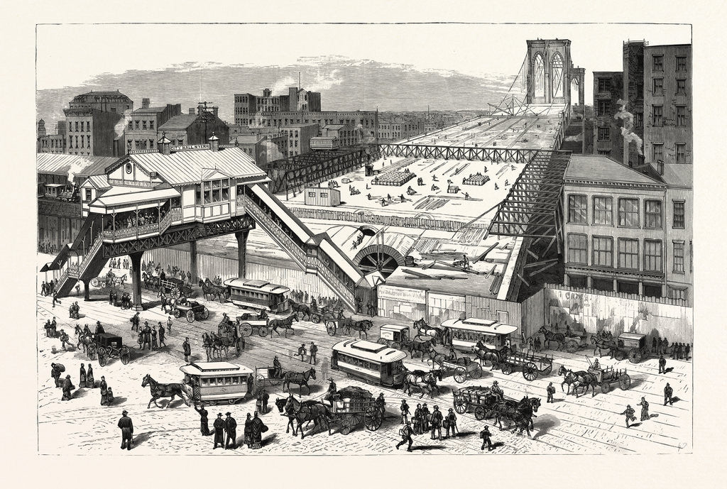 Detail of New York: View of the East River Bridge and the Approaches, Taken from the Hall of Records, City Hall Park by Anonymous