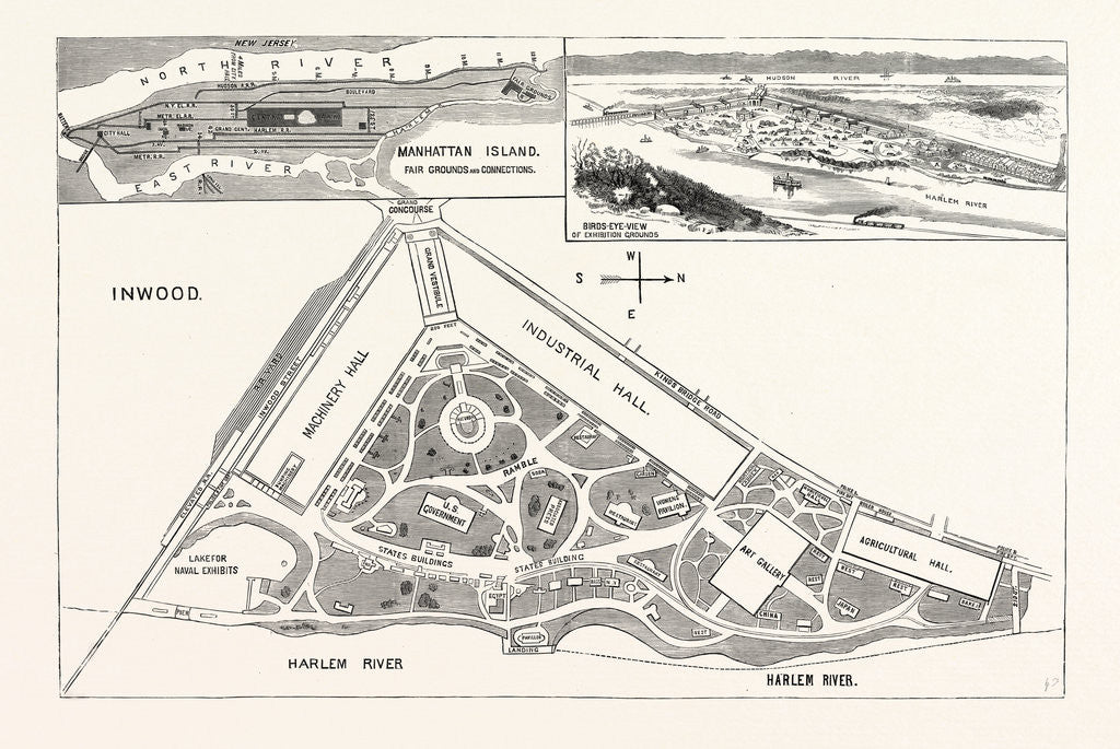 Detail of New York: Ground Plan and Elevation of the Buildings. Avenues and Approaches Proposed for the World's Fair at Inwood by Anonymous