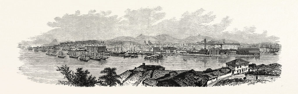 Detail of Brazil: View of the City of Rio De Janeiro, Taken from the Itha Das Cobras, in the Bay by Anonymous