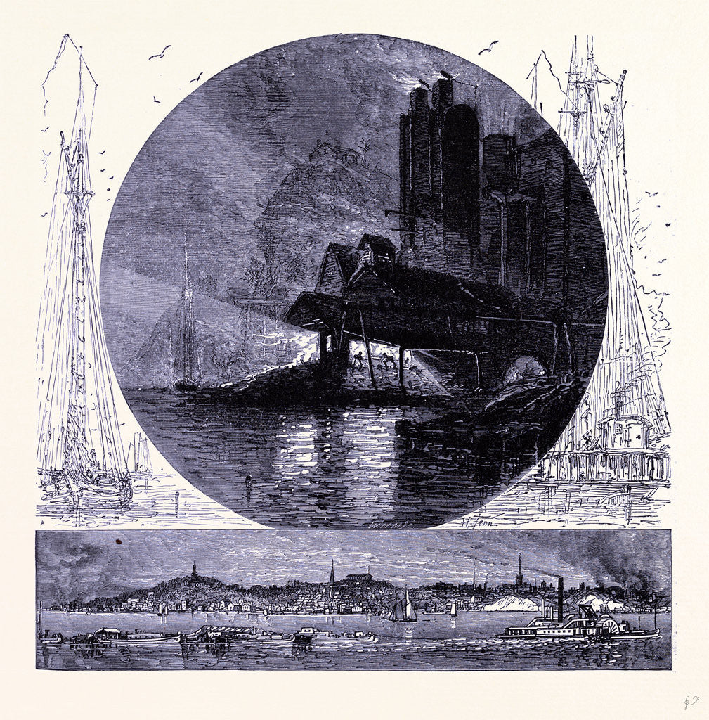 Detail of Poughkeepsie and Its Smelting Works by Night by Anonymous