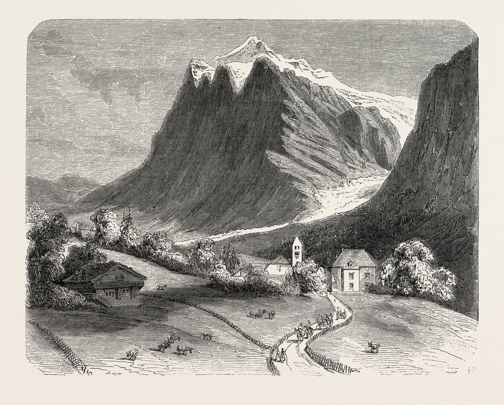Detail of The village of Grindelwald and the glacier, near the Wetterhorn by Anonymous