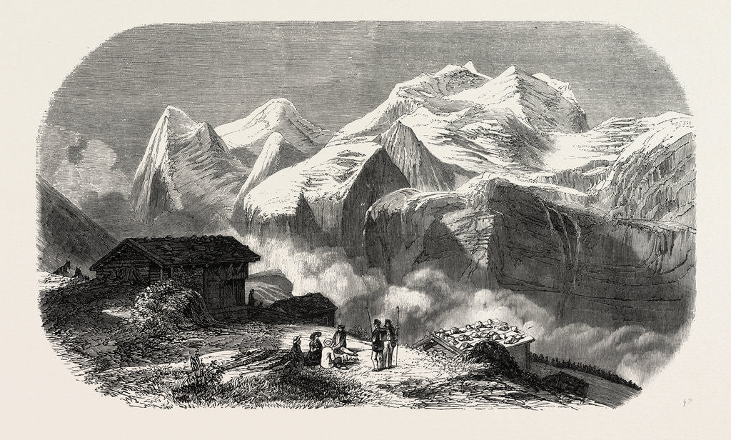 Detail of The Eiger, Moench and Jungfrau (canton of Bern), Switzerland, 1855, Engraving by Anonymous