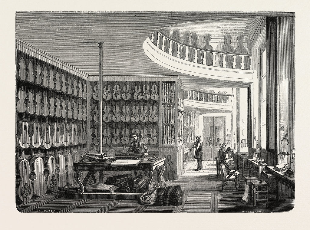 Detail of Workshop for the manufacturing of woodwind instruments and string instruments in France by Anonymous