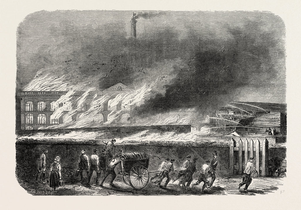 Detail of Spinning Wool and Silk Factory in Flames, Elbeuf, France. Seine-Maritime, Haute-Normandie by Anonymous