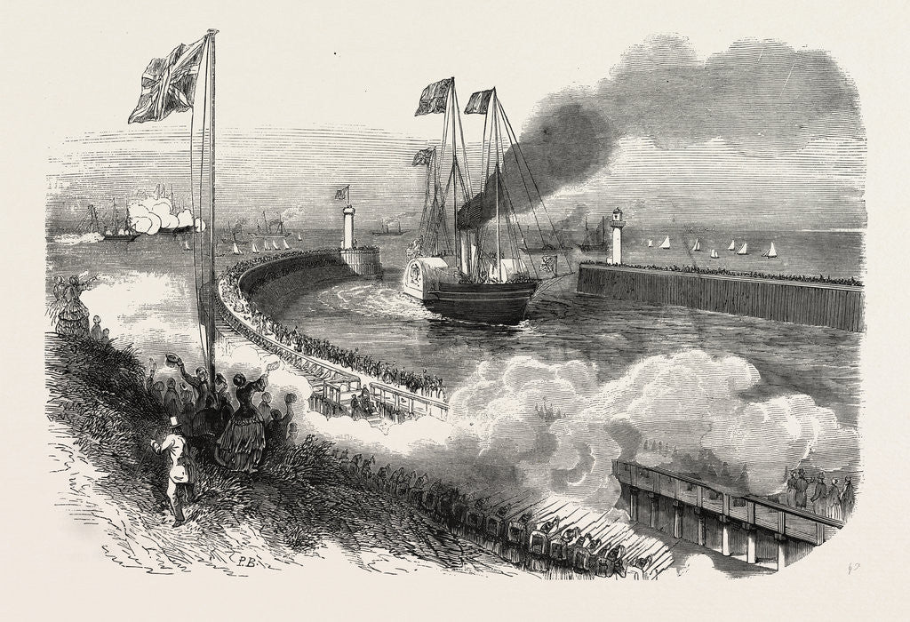 Detail of Entrance of the Queen of England in the Port of Boulogne, on Board the Yacht Victoria and Albert, France. Queen Victoria by Anonymous