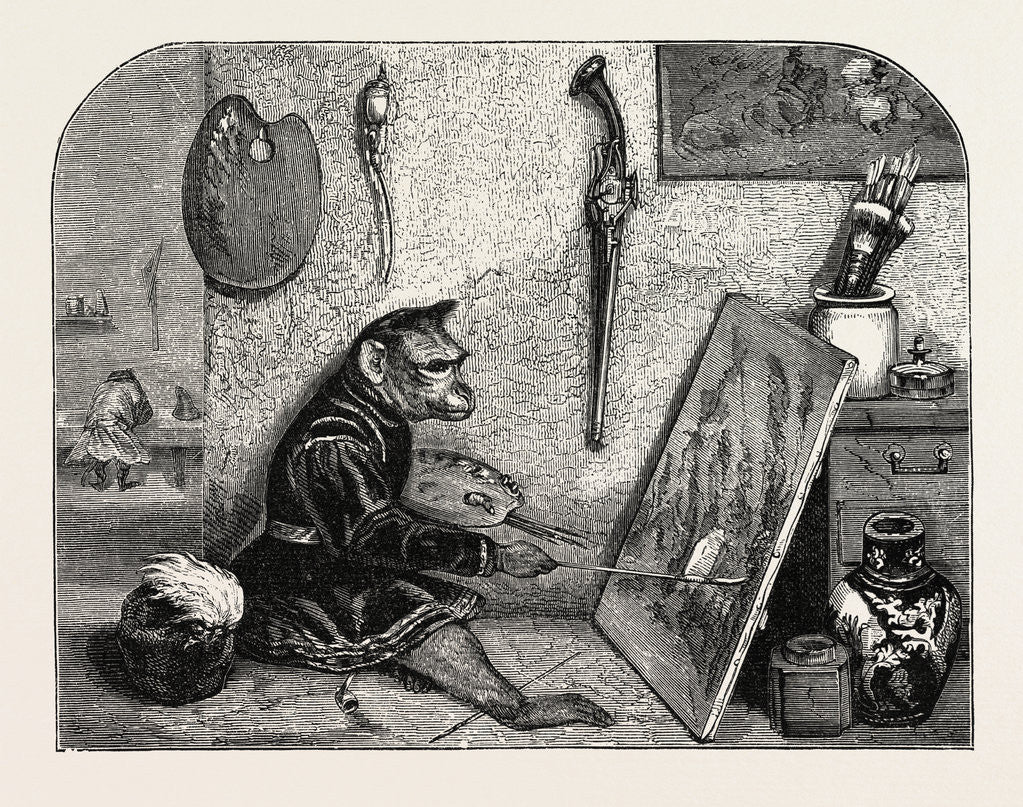 Detail of Salon of 1855. Monkey Painter, Engraving 1855 by Anonymous