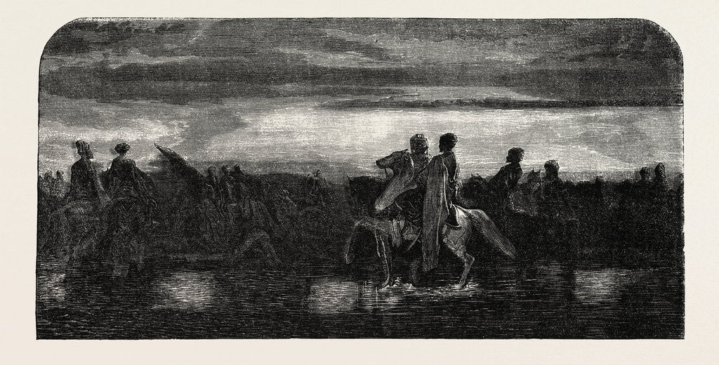 Detail of Asian Turkish Cavalry Crossing a Ford, Engraving 1855 by Anonymous