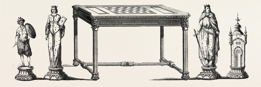 Detail of Table and Main Parts of a Chess Game, Executed in Ebony, Bronze, Gold and Silver by Anonymous