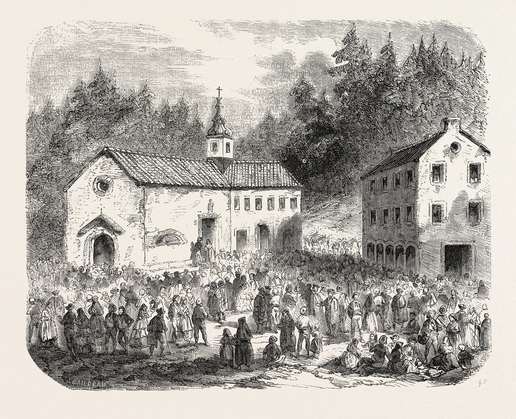 Detail of Fete of the Nativity of Our Lady: Pilgrimage to Our Lady of Font-Romeu (Pyrenees-Orientales), France, 1855 by Anonymous