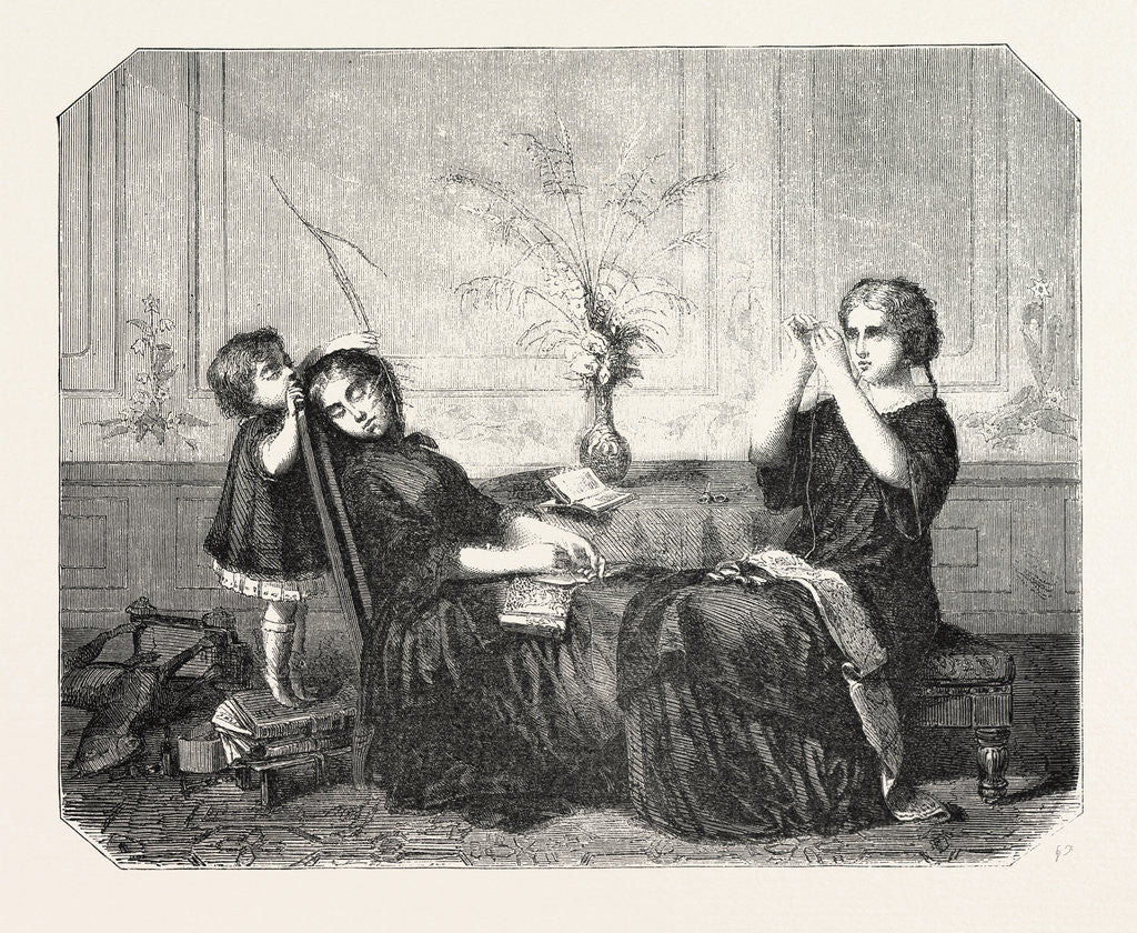 Detail of Salon of 1855. French School. Orphans, Engraving by Anonymous
