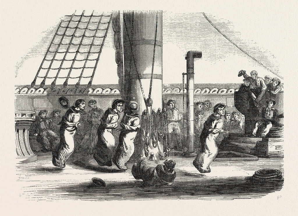 Detail of Recreations Aboard the Friedland: The Bags Race, 1855 by Anonymous