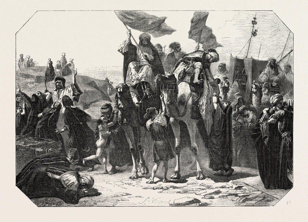 Detail of Return from Mecca, Engraving 1855 by Anonymous