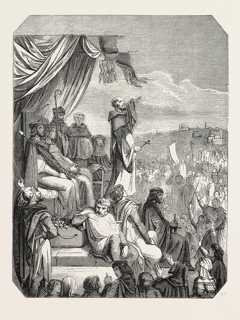 Detail of Salon of 1855. Preaching of the Second Crusade by St. Bernard, Engraving by Anonymous