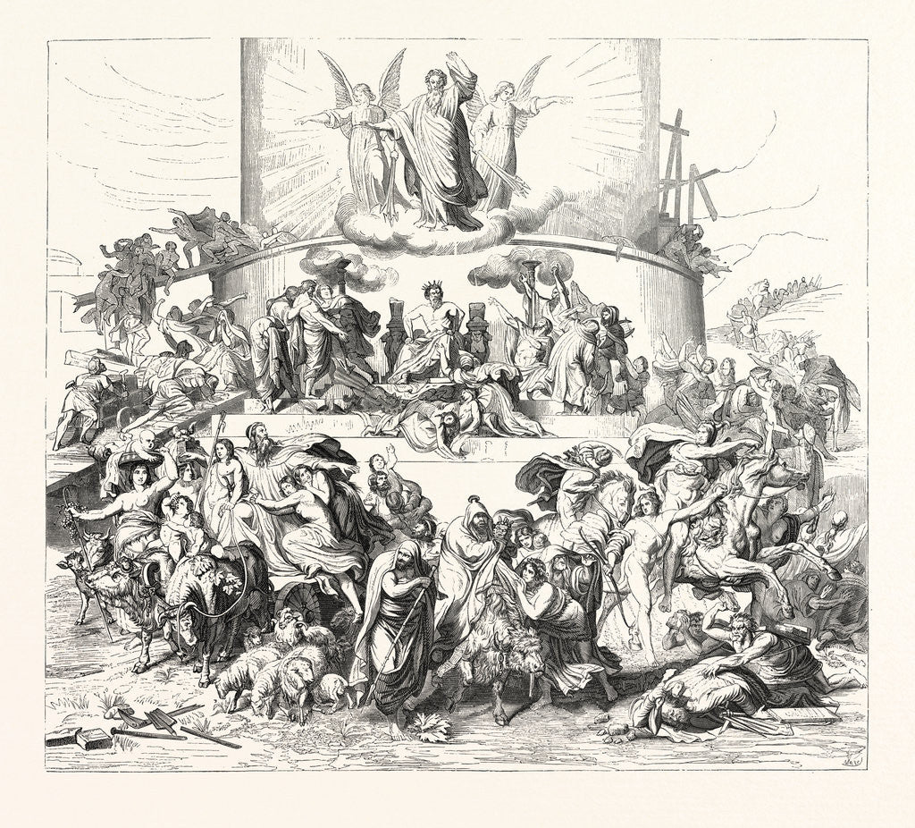 Detail of Salon of 1855. Prussian School. The Tower of Babel, Engraving by Anonymous