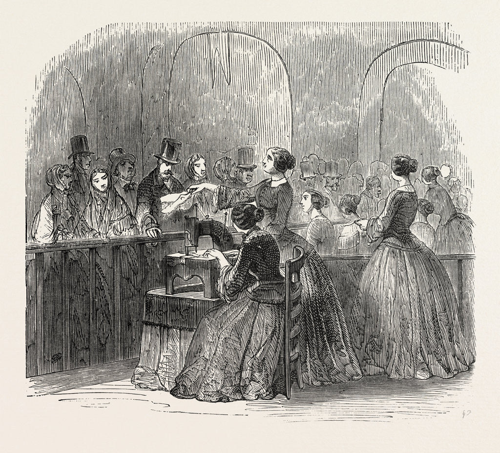 Detail of Expo 1855. Sewing Machine. Paris, France, Exposition Universelle by Anonymous