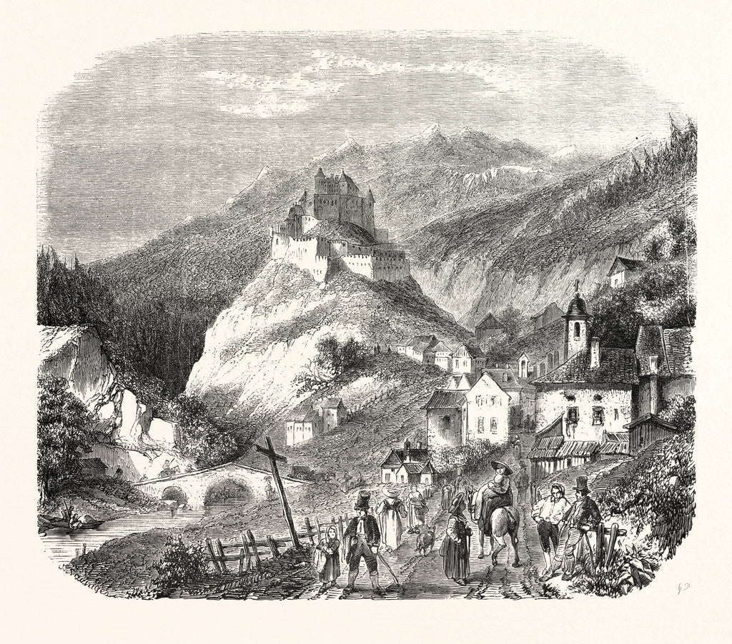 Detail of Castle Queyras, View from the Road of Abries, 1855. (Hautes-Alpes), France by Anonymous