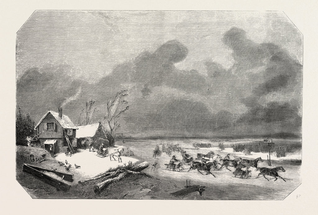 Detail of Sweden. Trotting Race on a Lake in Sweden, Engraving 1855 by Anonymous
