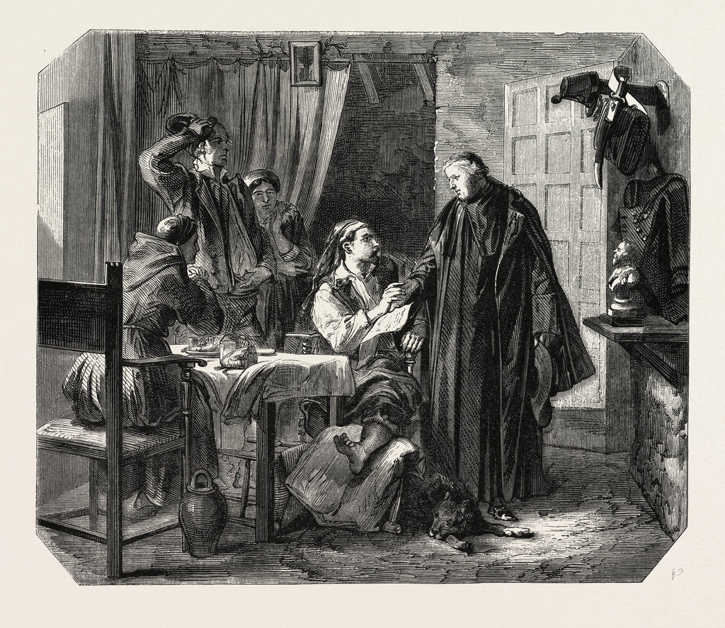 Detail of School Sardinia. The News of the Death of King Charles Albert, Engraving 1855 by Anonymous