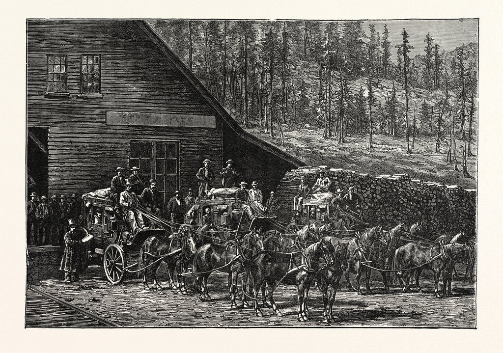 Detail of Stage Coach Starting from a Railway Station in Western America by Anonymous