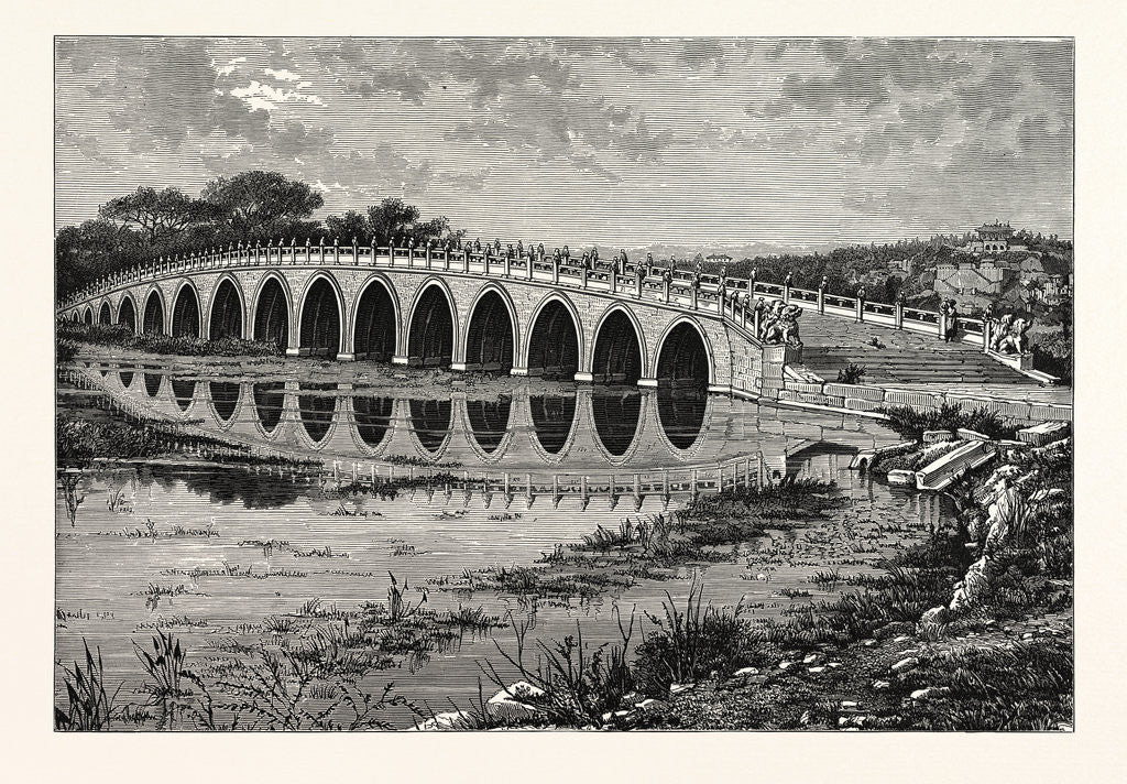 Detail of The Marble Bridge of Seventeen Arches Leading to the Island in the Lake of Onane-Cheon-Chane, China by Anonymous
