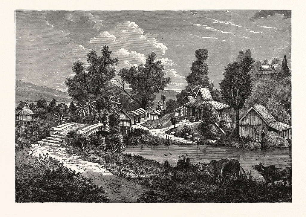 Detail of A Hamlet and Bridge in Cambodia by Anonymous