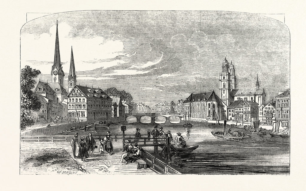 Detail of The City and Lake of Zurich, Switzerland by Anonymous