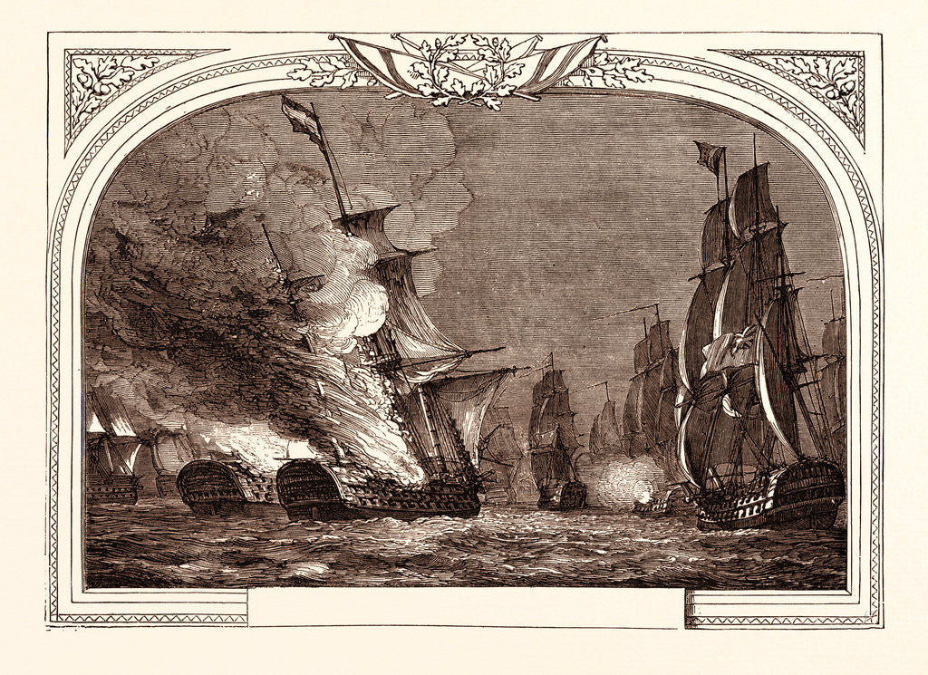 Detail of Battle Off Cabarela Point, (Admiral Sir J. Saumarez), July 12th, 1801. Destruction of the Rea Carlos and San Hermenegildo. James Saumarez, 1st Baron De Saumarez (1757 1836), Admiral of the Royal Navy. by Anonymous