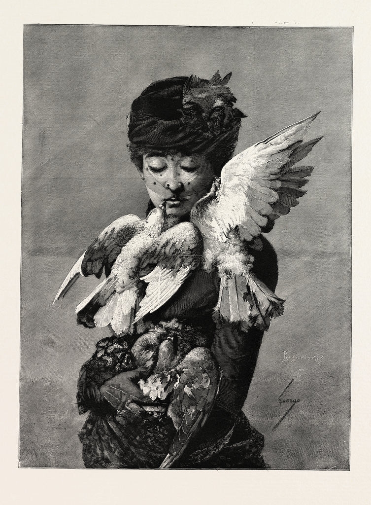 Detail of Lady and Pigeons by Anonymous