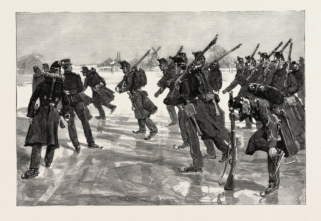 Detail of Dutch Soldiers Drilling on the Ice on the Amstel, Holland, the Netherlands by Anonymous