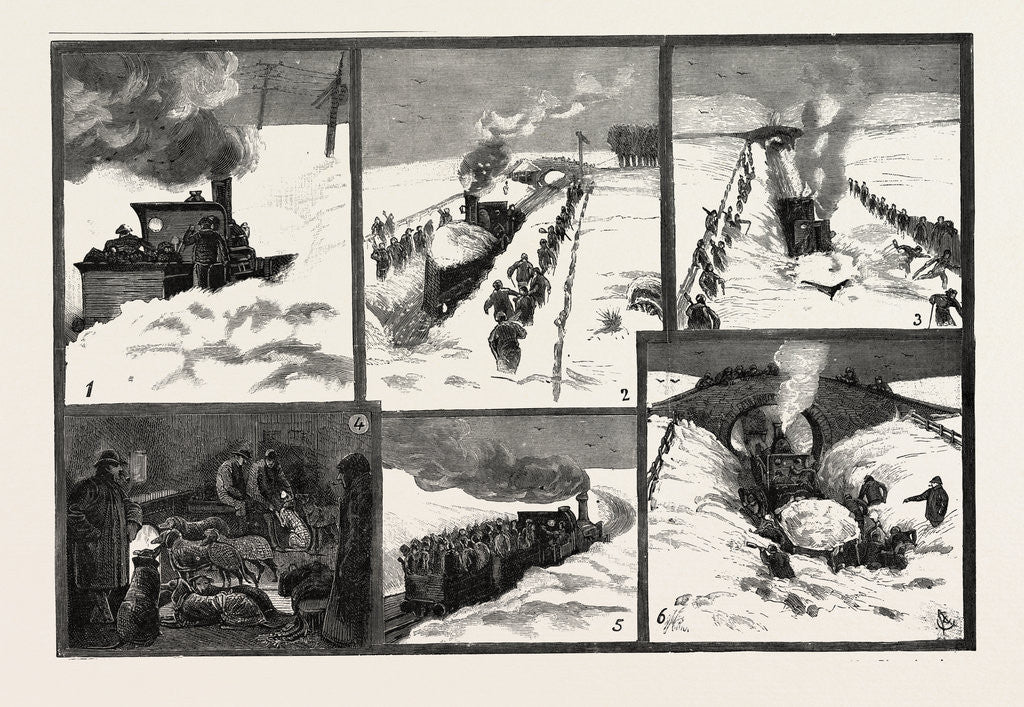 Detail of Snow Storm in the North of England, Snow-Plough Clearing the Drift after the Workmen Have Lightened It by Anonymous