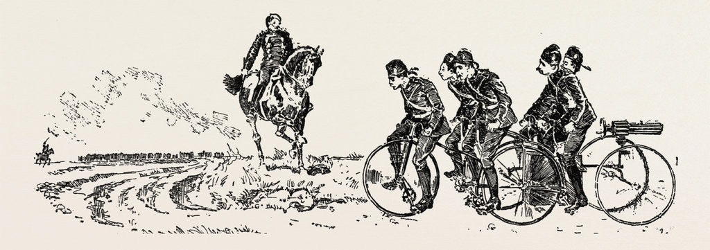 Detail of Bringing Up the Guns, Bicycle, Bicycles by Anonymous