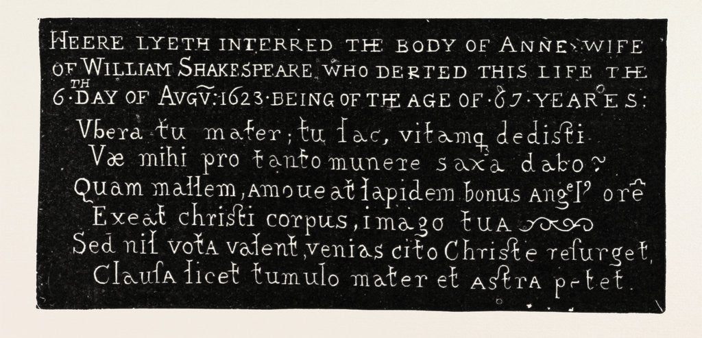 Detail of Inscription on the Gravestone of Shakespeare's Wife, Holy Trinity Church, Stratford-on-Avon by Anonymous