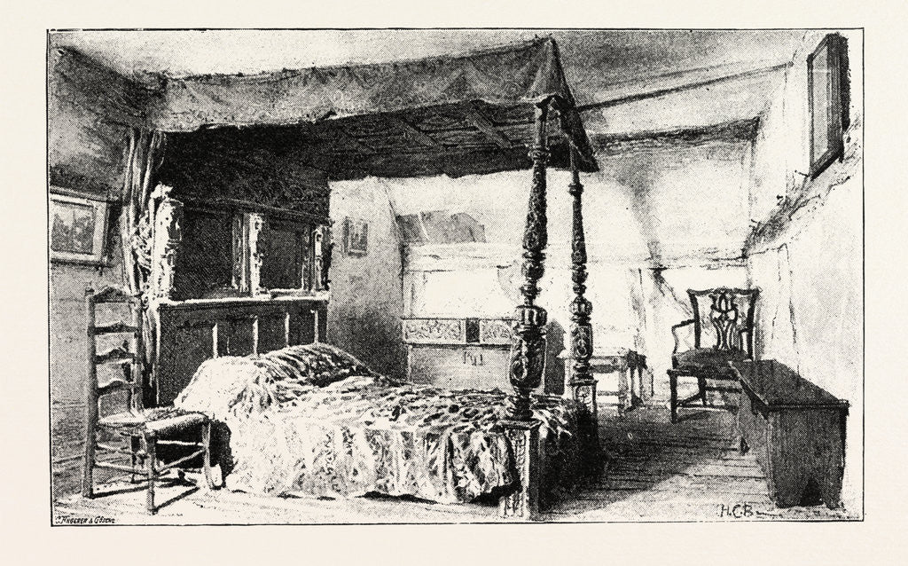 Detail of Bedroom in Anne Hathaway's Cottage at Shottery, Near Stratford-on-Avon with Bedstead of the Time of Shakespeare by Anonymous