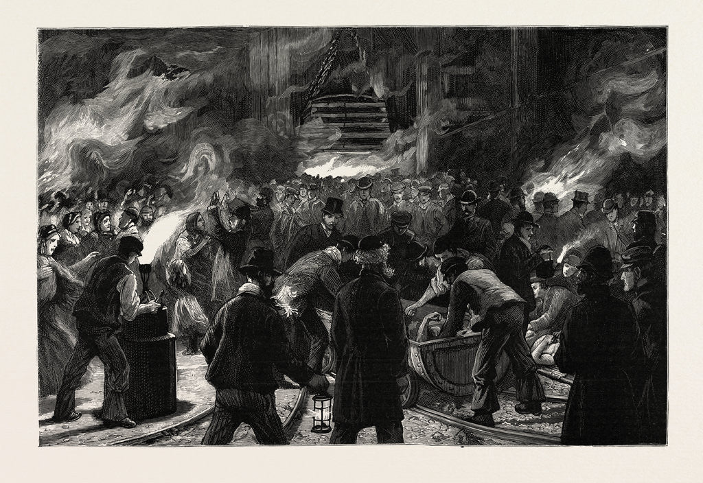 Detail of Colliery Explosion at Llanerch, Monmouthshire, the Midnight Shift Waiting to Descend the Shaft to Recover Bodies by Anonymous