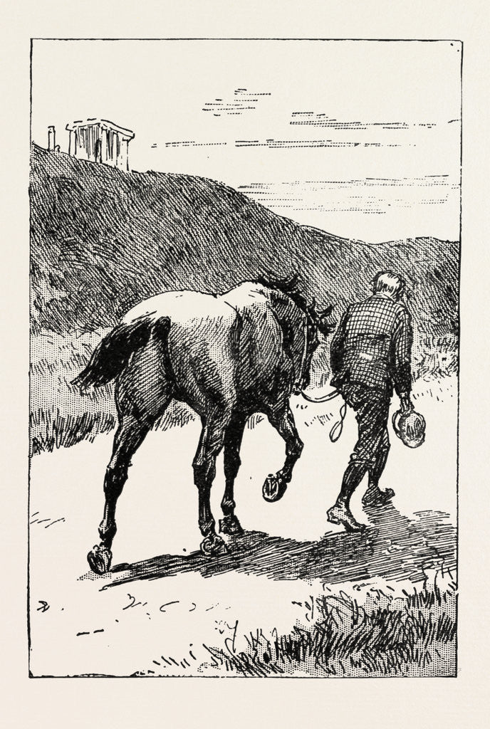 Detail of A Morning Ride in Athens, Greece, But My Zest for the Excursion Has Gone, and I Turn and Sadly Retrace My Way, Leading My Steed, Whose Saddle I Now Discover, for the First Time, is Missing! by Anonymous